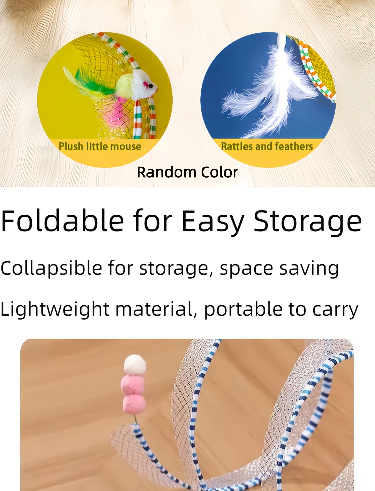 Deux tunnels pour chats en forme de ressort, pliables pour le divertissement et le jeu, tunnel spirale de chasse, équipés de jouets en plume et de souris, adaptés aux chatons, jouets d'intérieur pour chats.