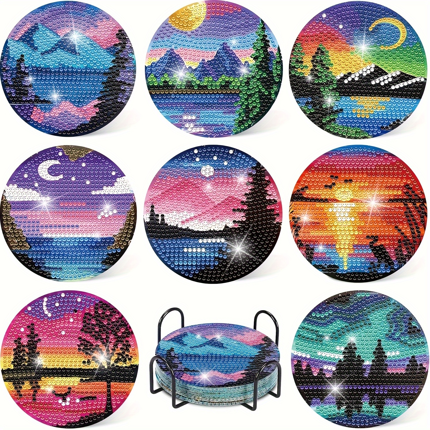 

Ensemble De 8 Sous-verres De Peinture En Diamant, Sous-verres Avec Des Images De Paysages En Peinture Diamant, Décoration D'intérieur