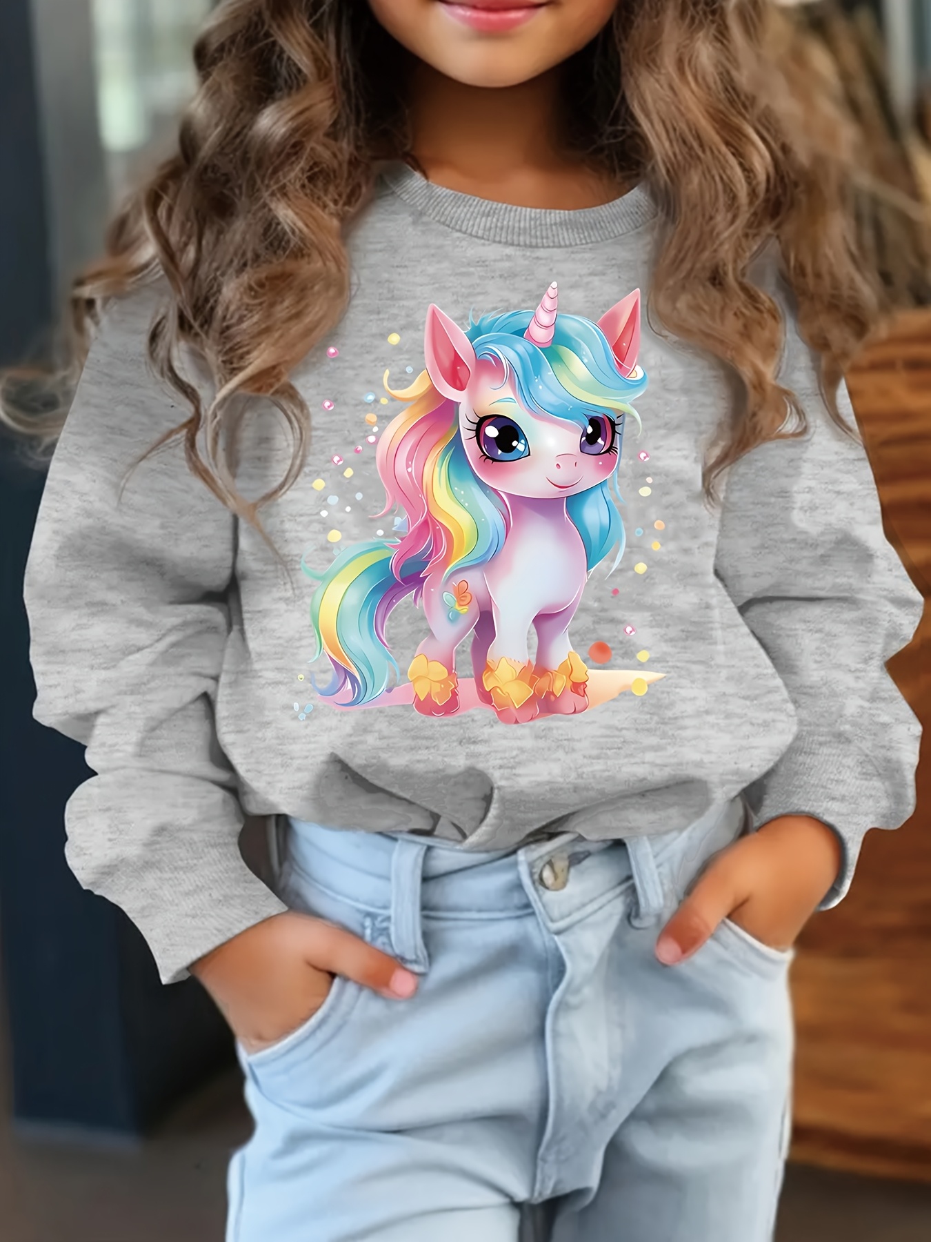 cartoon rainbow unicorn printed sweatshirt Temu Canada