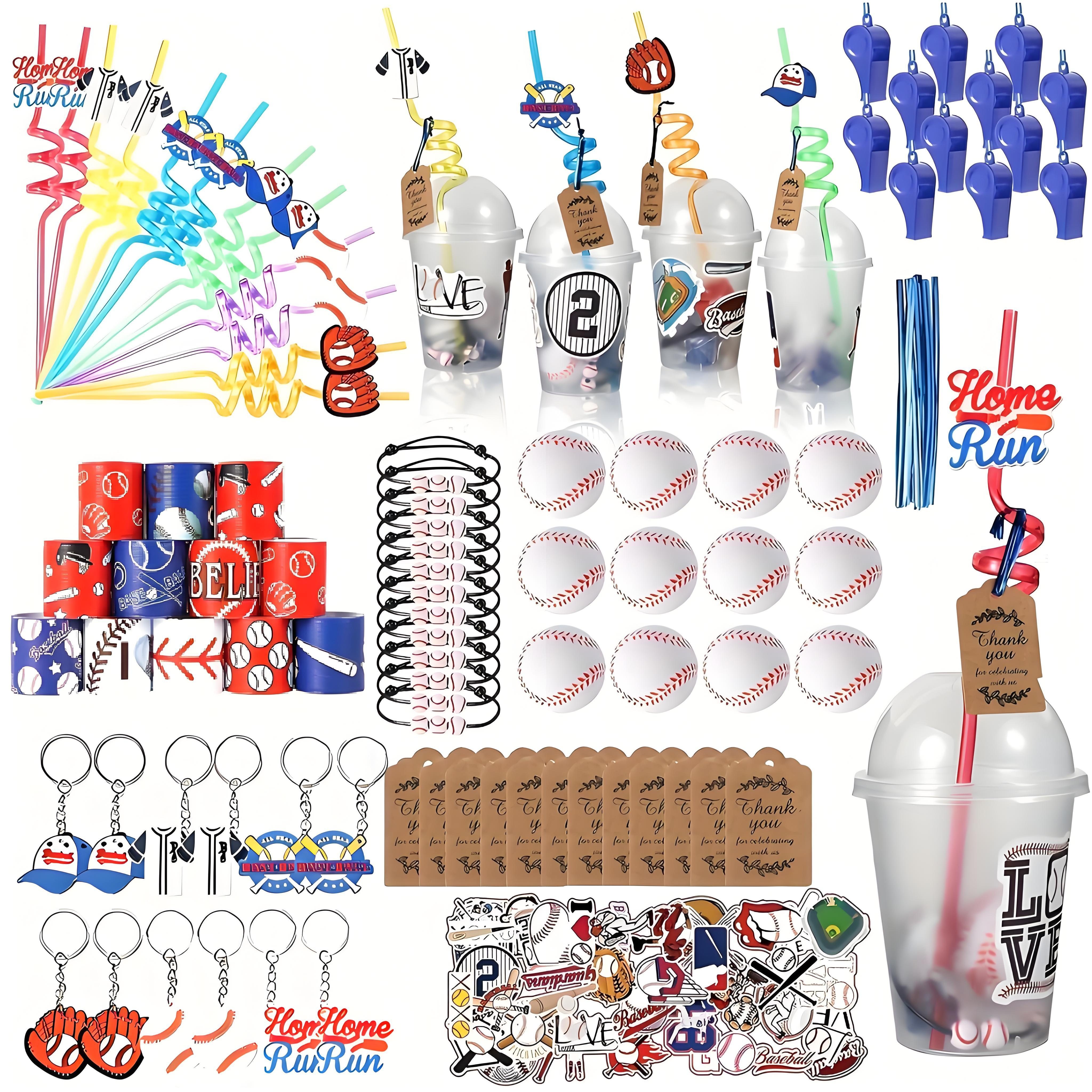 

Baseball Party Favors, 158pcs Birthday Party Supplies With Cups Reusable Straws Keychains Stickers Whistles Slaps Bracelets Thank You Tags For Sport Themed Birthday Decorations