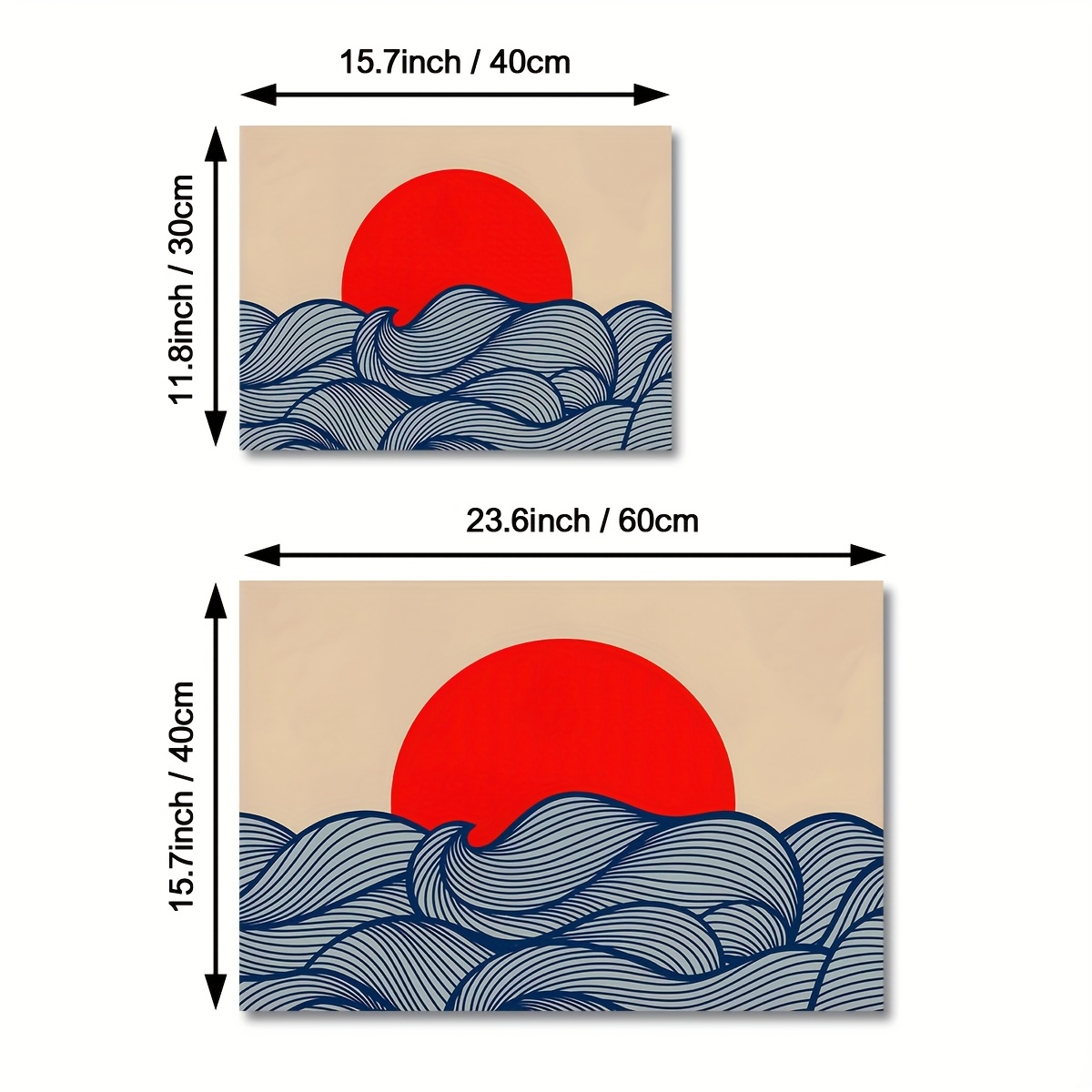 TEMU 1 Stück Japanischer Stil Rahmenloses Leinwandposter - Minimalistischer Sonne & Meereswellen Druck, Töne (//) - Moderne Wandkunst Geeignet für