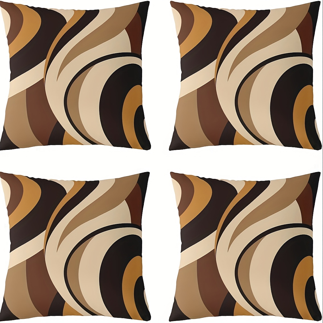 TEMU 4-pack Geometric Swirl Pillowcase Brown Orange Modern Round Decorative Pillowcase Abstract Stripe Line Sofa Chair Cushion Cover - Double-sided Printed Polyester Material No Pillow Core
