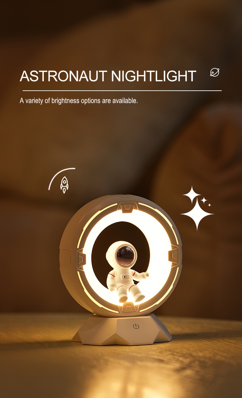 modern astronaut night control 3 color led bedside lamp 4 adjustable brightness levels rechargeable 1200mah lithium battery cordless with tabletop plaque for bedroom ideal for birthday christmas gifts Product details 0