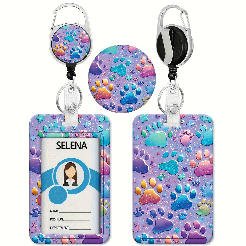 TEMU Gradient Colors Blue Green Multicolor Matching Cat Drop Patterns Printed Id Suitable For Bus Case With Retractable Id Holder