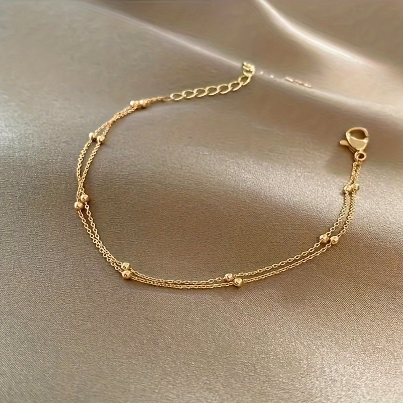 Bohemian Beaded Bracelet Double Layered Golden Tone Beads