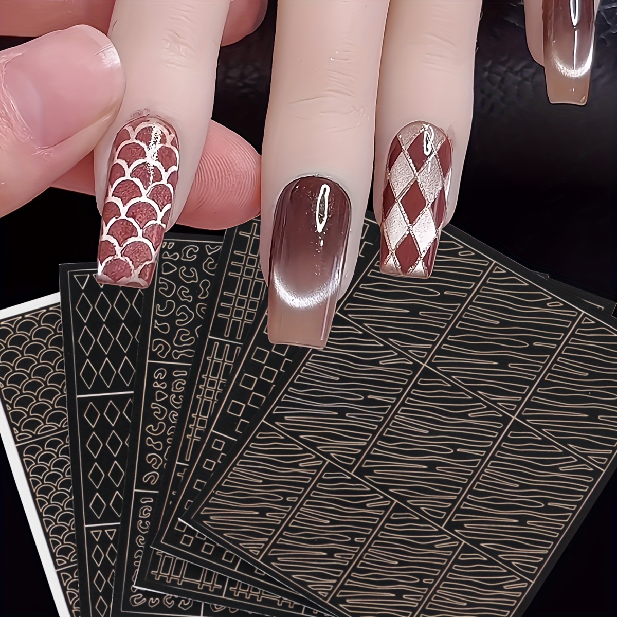 Kads Nagelstempelplatte Mit Geometrie-Muster – Edelstahl-Schablone 7x8 Cm Für DIY-Nageldesign