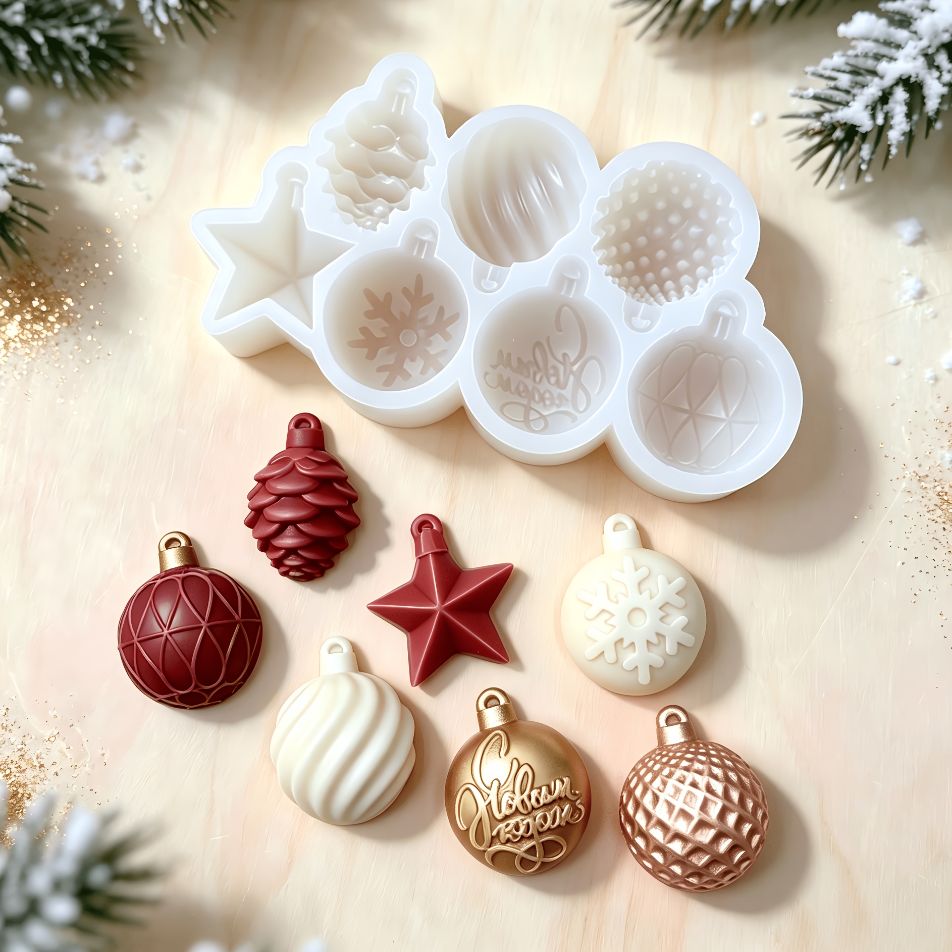 TEMU Molde de silicona de 7 cavidades de Navidad Árbol de Navidad Chocolate Fondant Molde de galletas Estilo Navidad . También se utiliza para jabón