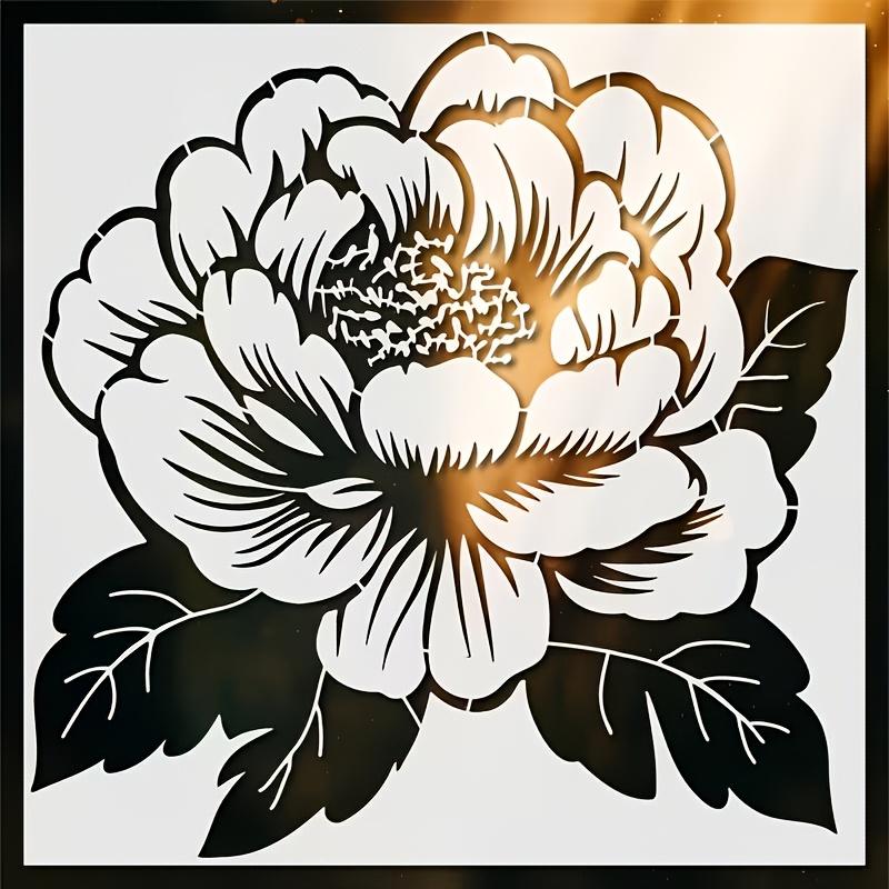  . pfingstrosen-blumen-schablone – wiederverwendbare & waschbare florale ausstanzung mit symmetrischen pfingstrosenmustern,   für diy-bastelarbeiten, ölgemälde, scrapbooking, wandkunst, grußkarten, leinwand-dekor –   für zuhause &