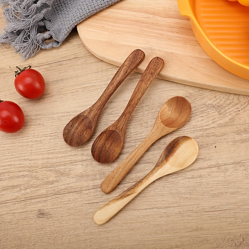 

2pcs/4pcs Small Wooden Spoons, Wooden Spoons For Eating, Soup, Rice, Coffee, Spices, Tea, Jam, Kitchen Supplies, Flatware Set