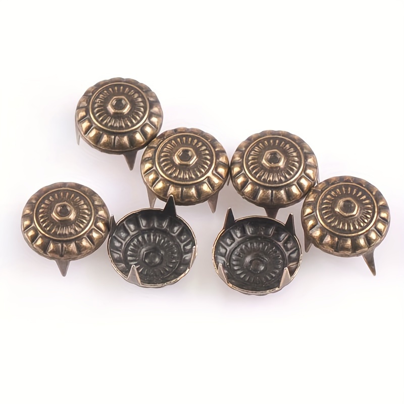 

100pcs Antique Bronze Round Patterned Claw Studs, 1.1x1.1x0.6cm - Ideal For Diy Crafts, Bags, Hats & Shoes Decoration