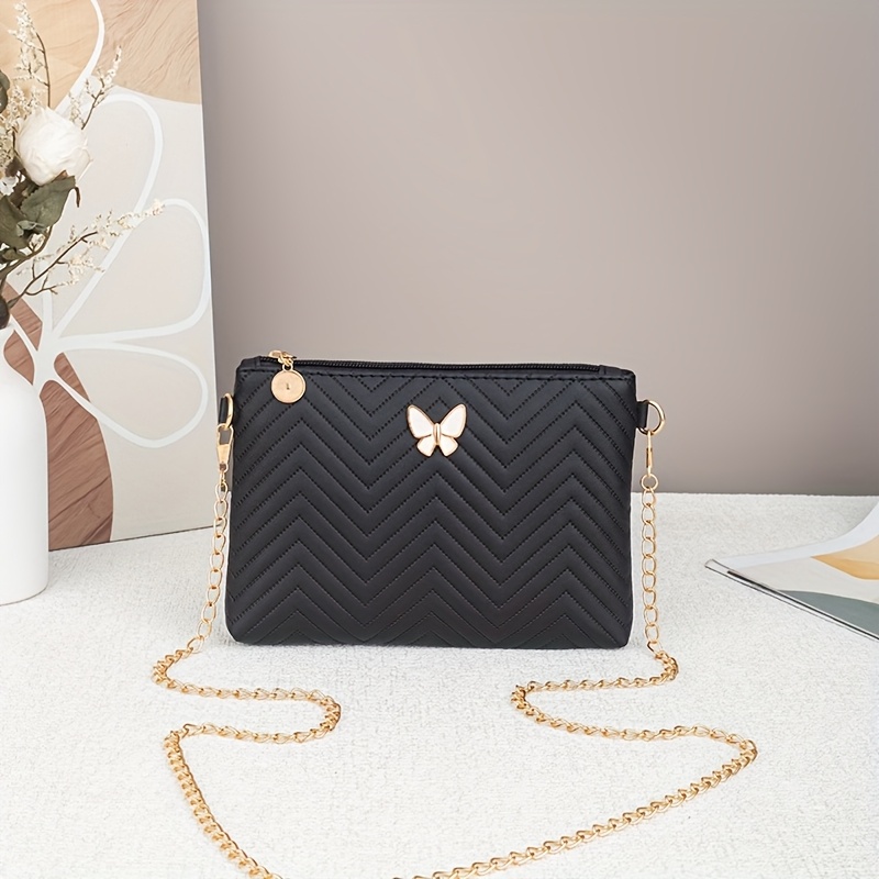 Image of New Stylish Trendy Wave Embossed Crossbody Bag - Exquisite Hardware Decoration Metal Chain Strap Shoulder Bag, Versatile And Easy Design, Perfect For Travel And Daily