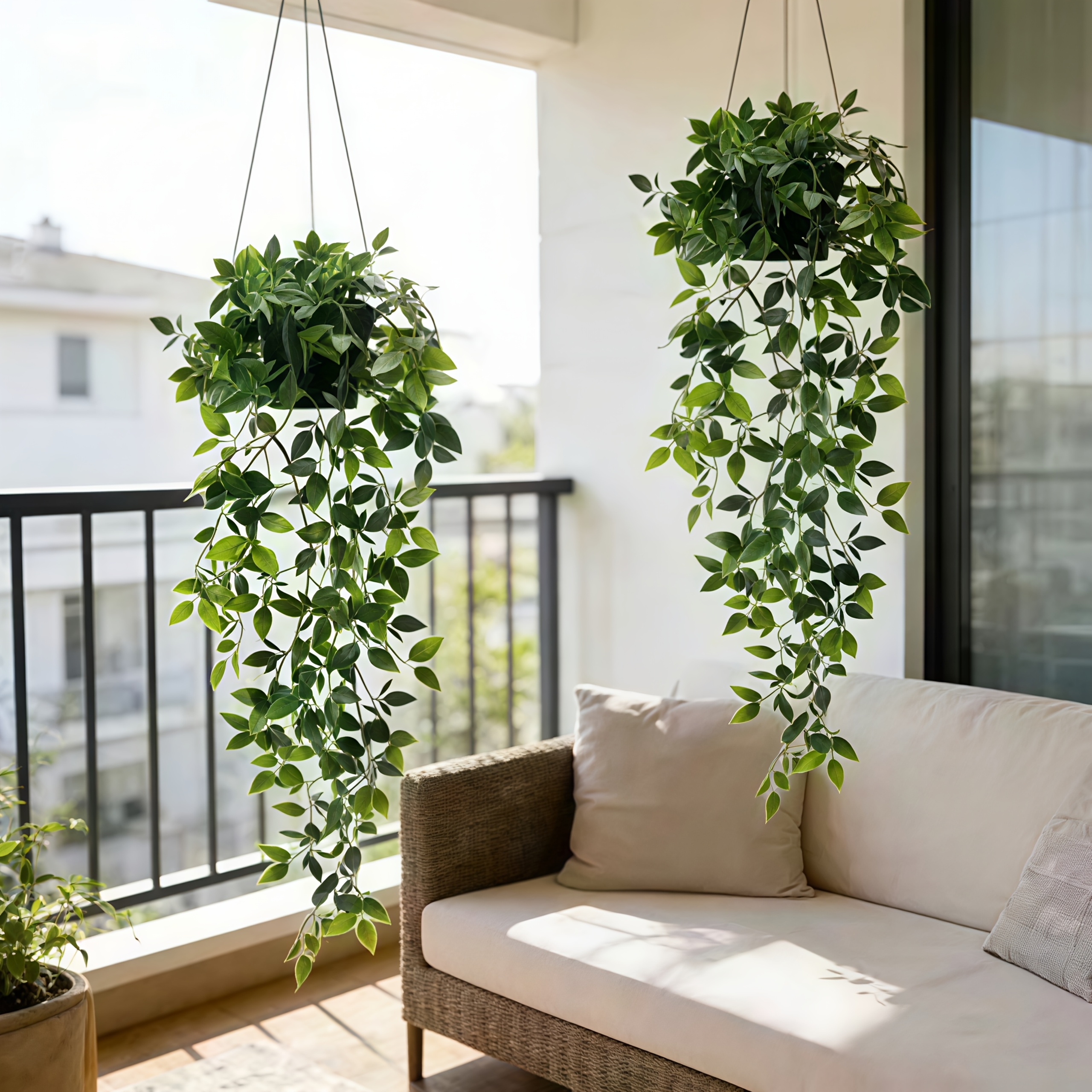 2pcs Large Artificial Green Fern Plants with Hanging Straps