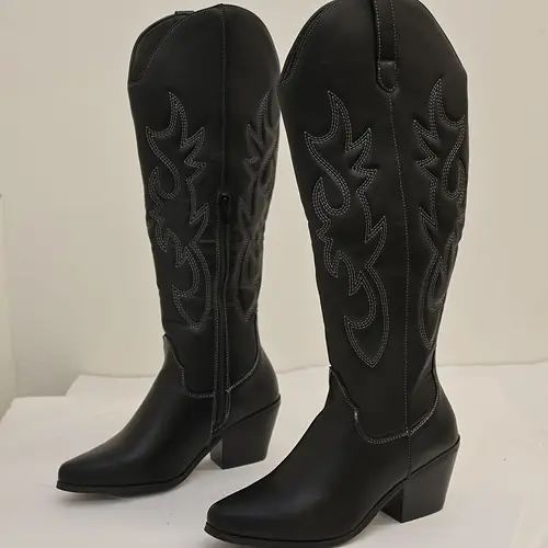 womens boots chunky heel pointed toe stylish and versatile