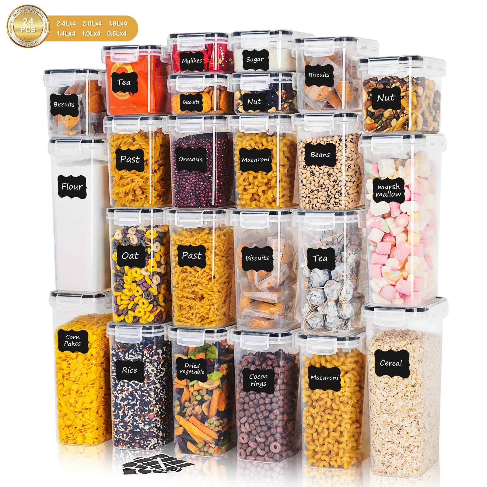 

12/24pcs Bpa-free Airtight Food Storage Containers With , Pp Material, Dishwasher Safe, Ideal For Cereal, Pasta, Rice, With Labels And Marker For Pantry Organization, For Rv & Home Use