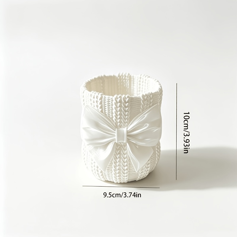 TEMU Knitted Texture Satin Bow Vase, Minimalist Aesthetic Floral Container, Desktop Flower Pot, Living Room Bedroom Home Decor Craft