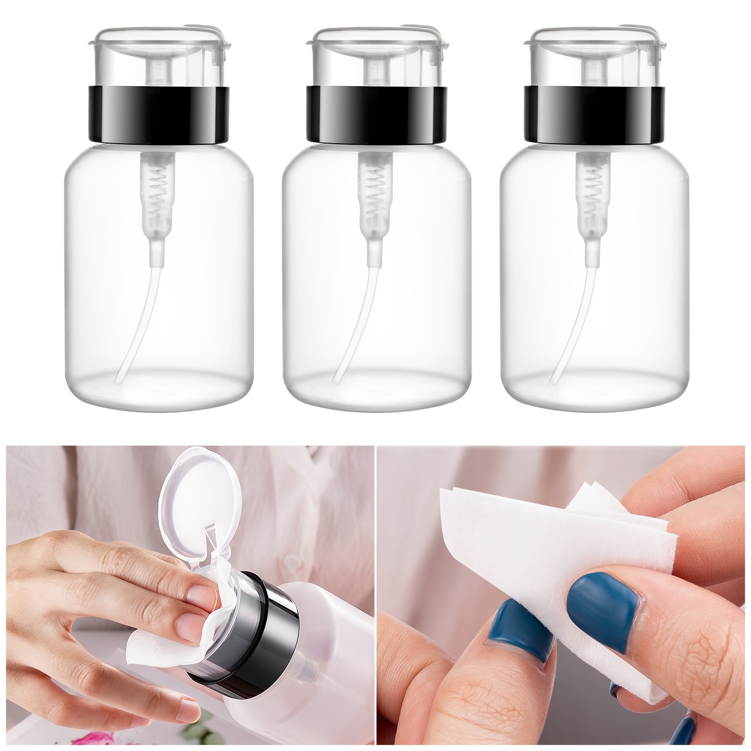 

[3pcs Transparent Plastic Pump Bottles] 3pcs Set Transparent Plastic Pump Bottles, Unscented Refillable Containers For Nail Polish And Makeup Remover Storage