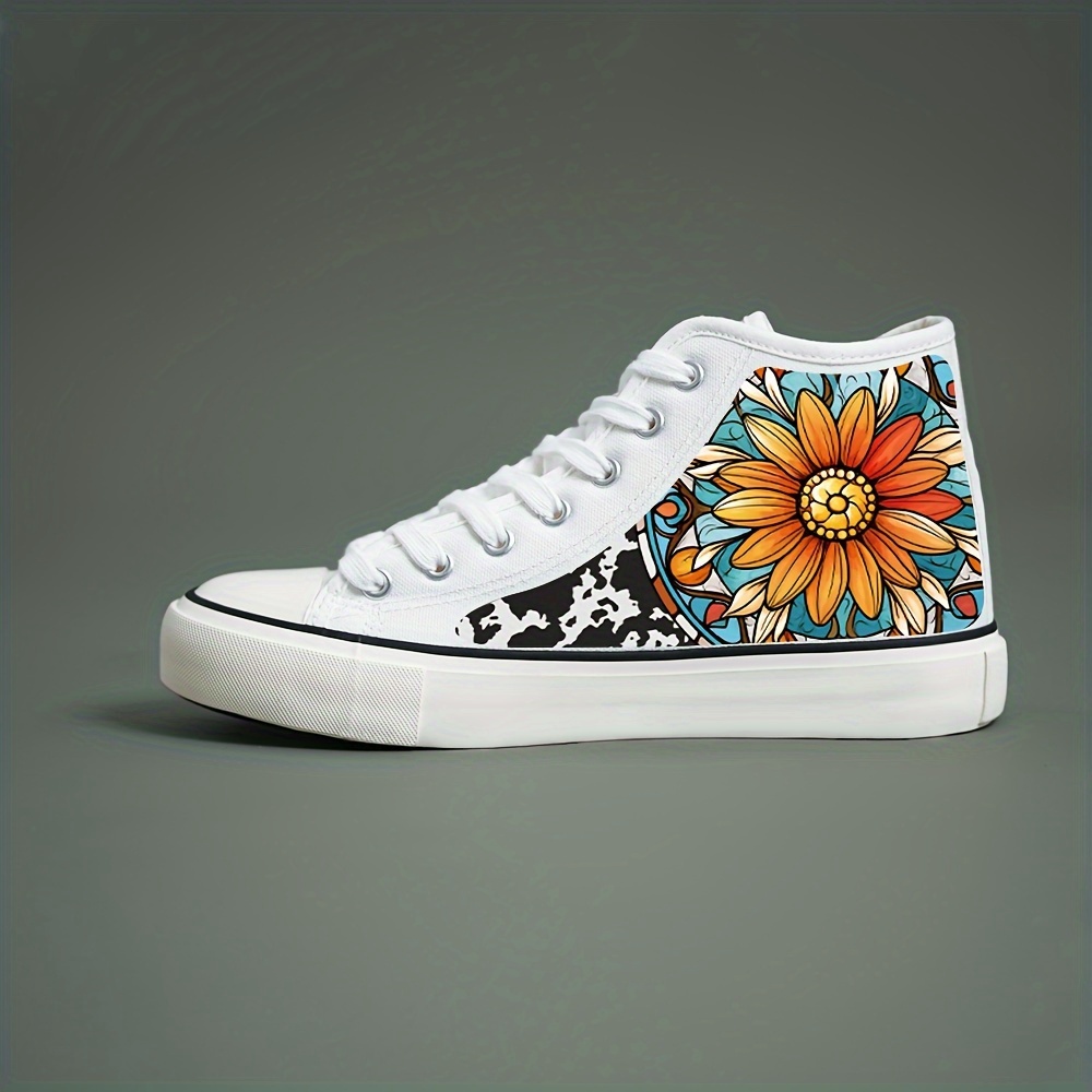 Floral Print Chunky Canvas Sneakers High Top Classic Skate Shoes