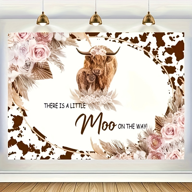 

1 Pc There Is A On The Way Backdrop Decoration (43.3 X 70.8 Inch), Brown Calf And Cow Colored Decoration Banner, Shower Party Decoration Gifts,