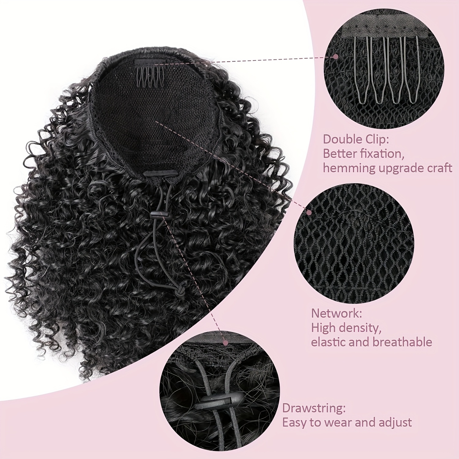afro   ponytail 10inch short ponytail extension 1b tgrey 2pcs drawstring ponytail for women synthetic hairpieces   curls afro puff ponytail extensions details 1
