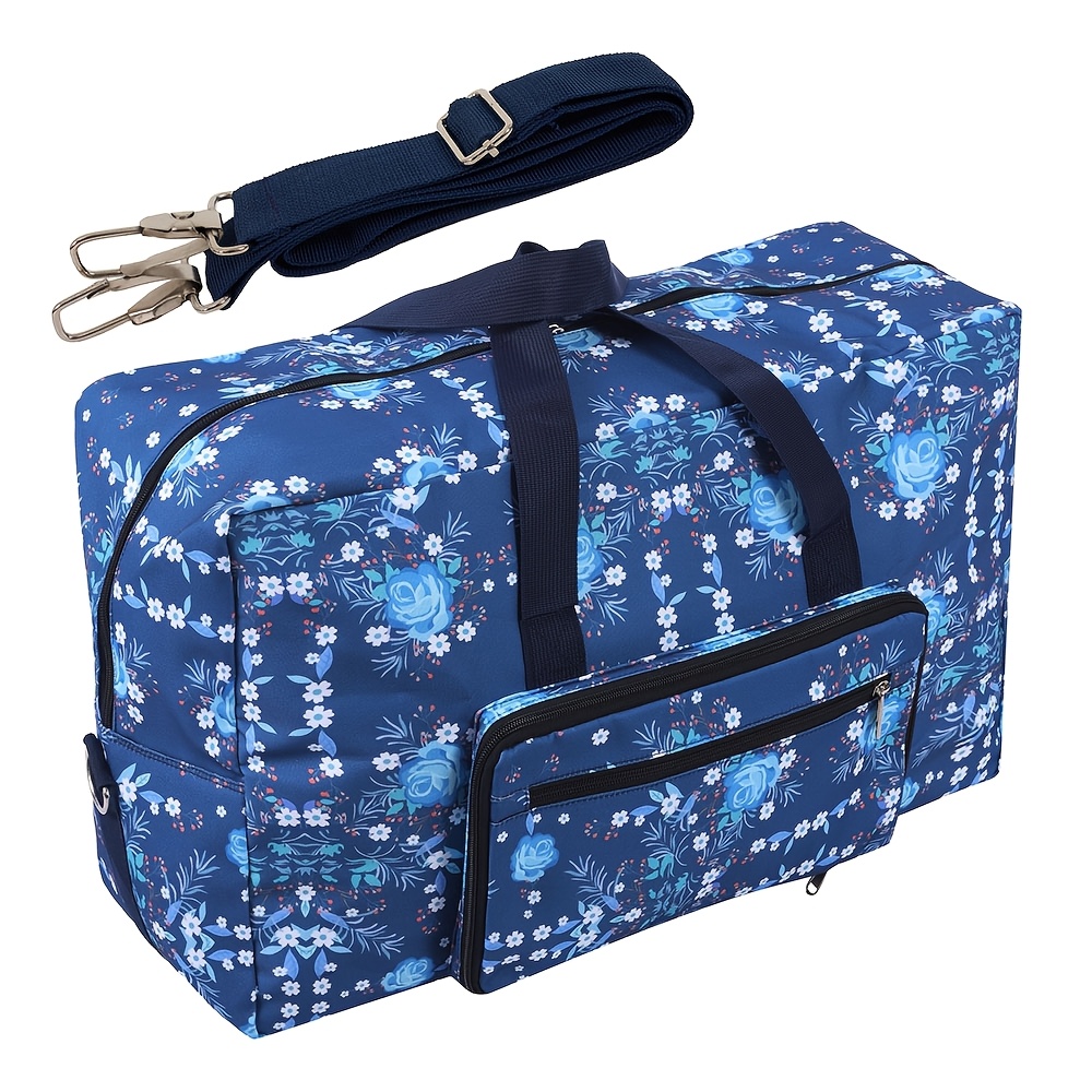 Foldable Large Travel Duffel Bag, Trolley Sleeve Carry-on Luggage Tote With Shoulder Strap