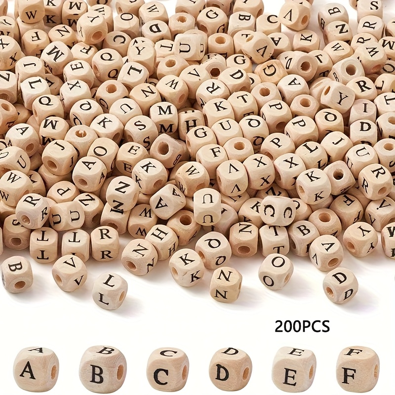 Image of 200 Cubic Wooden Beads Per Bag, Mixed With Of Letter, 10mm Letter Wooden Loose Beads, Used For Making Decorative Beads For Jewelry Diy Handicrafts.