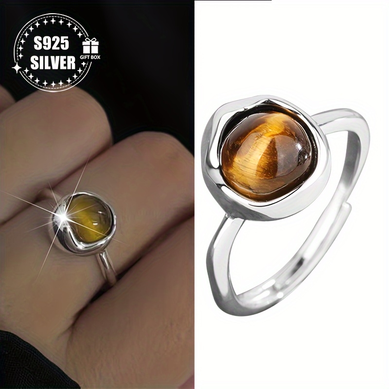 

925 Silver Adjustable For Women - Simple Luxury - Amber Colored Open Finger Ring, Suitable For Bohemian Style, Perfect As A Travel Souvenir And A Gift For Women At Parties Or As A Birthstone Present.