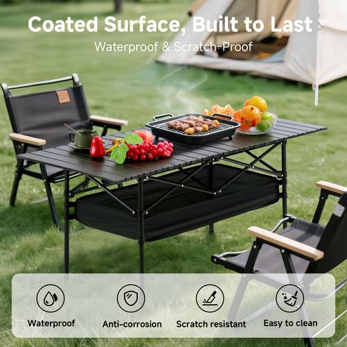 outdoor table with mesh organizer 95cm portable folding camping table must have for camping gear gift black suitable for outdoor camping picnics bbq patio backyard and indoor use
