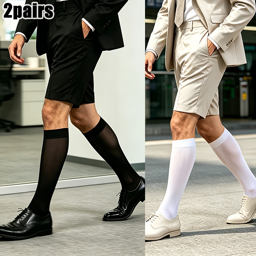 TEMU 2/5 Pairs Men's Thin Formal Calf Socks For Workplace, Seamless Skin-feel Breathable Business Stockings With Elasticity, -resistant, High-stretch