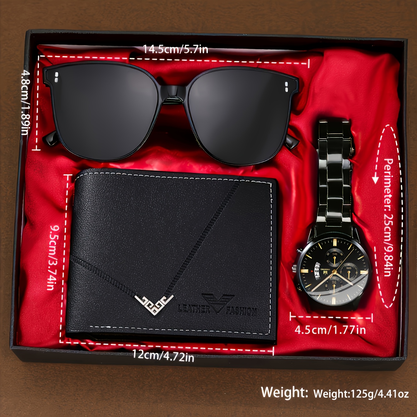 3pcs sporty steel band watch exquisite wallet and fashion glasses mens watch set a surprise gift for his christmas and valentines day birthday birthday present holiday surprise stylish accessory modern wristwatch durable steel band detailing watch mens wristwatch fashionconscious men stylish valentines day watch jewelry for men Product details 4