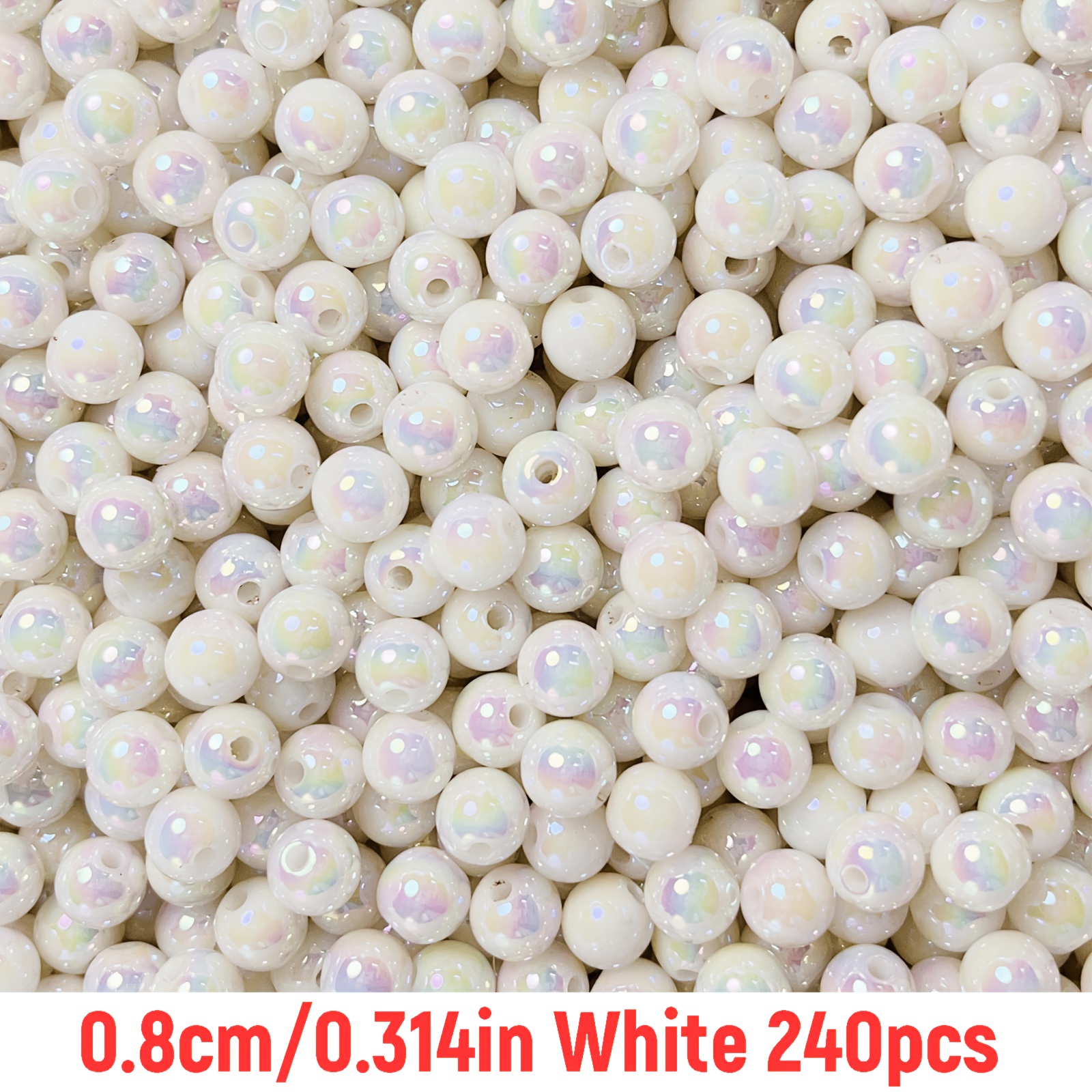 E-shop 240 Stück 8mm Weiße Acryl-Rundperlen - Einfarbige Weiße Kugelperlen für DIY-Schmuckherstellung, Armbänder, Halsketten, Ohrringe,