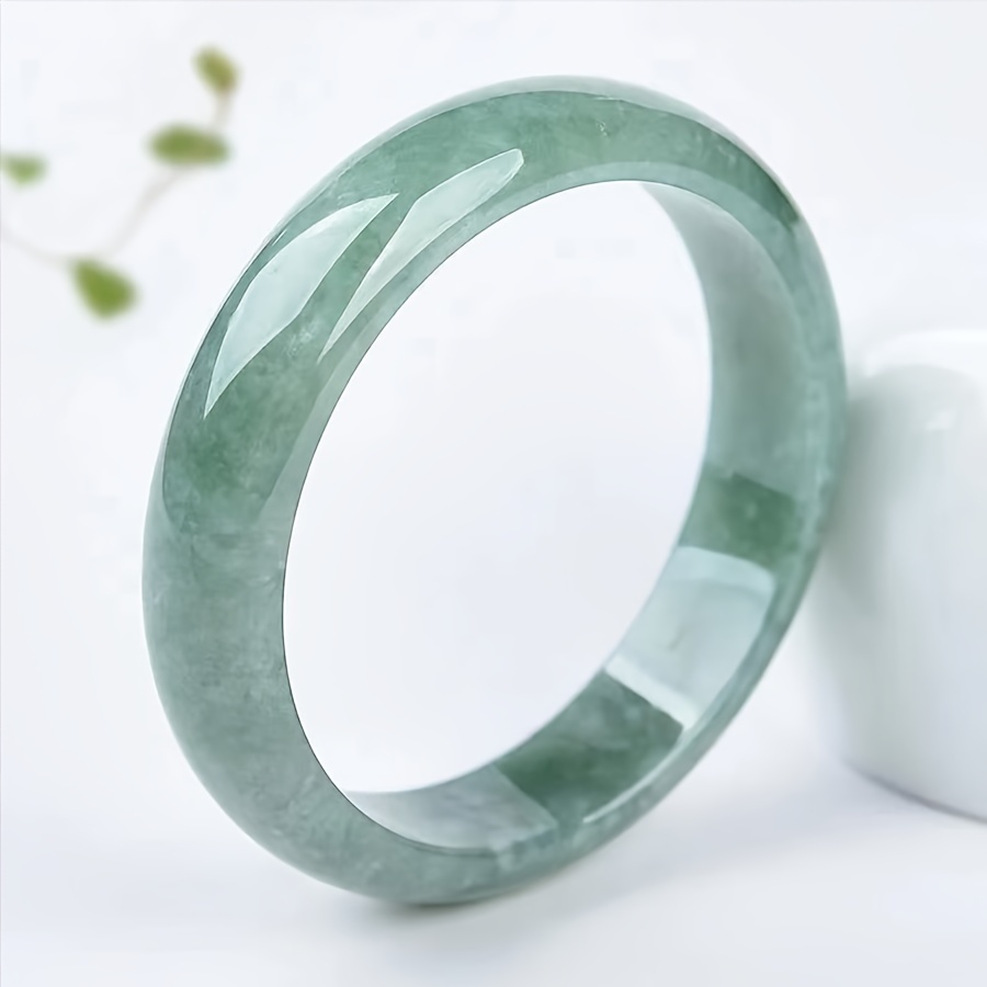 

1pc Elegant Natural Stone Bangle, Royal Chinese Style, Deep And Light Green, Ideal For And Gift-, Day - All Compatible