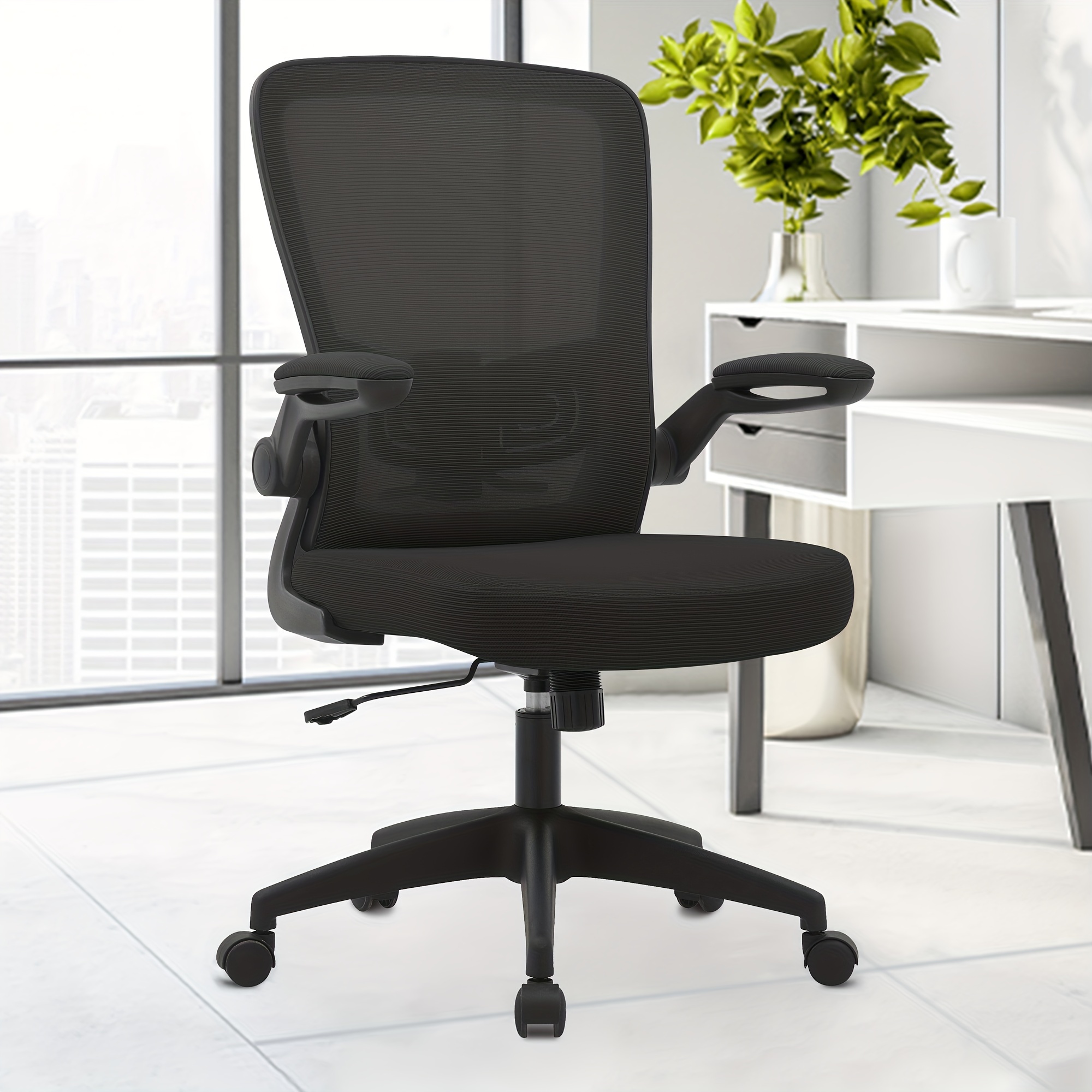 

Ergonomic Desk Chair With Adjustable Height, Lumbar Support, Swivel Function, And Flip-up Armrests For Conference Room