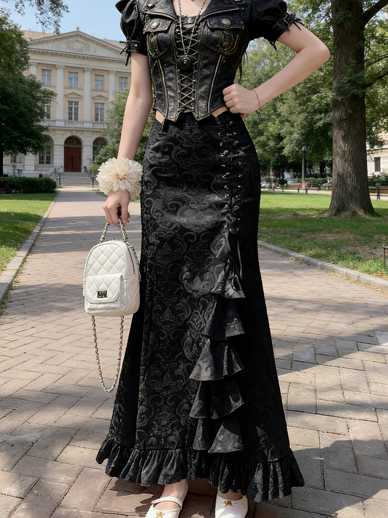 knee length dresses for ladies Black Victorian Gothic Dress main image 1