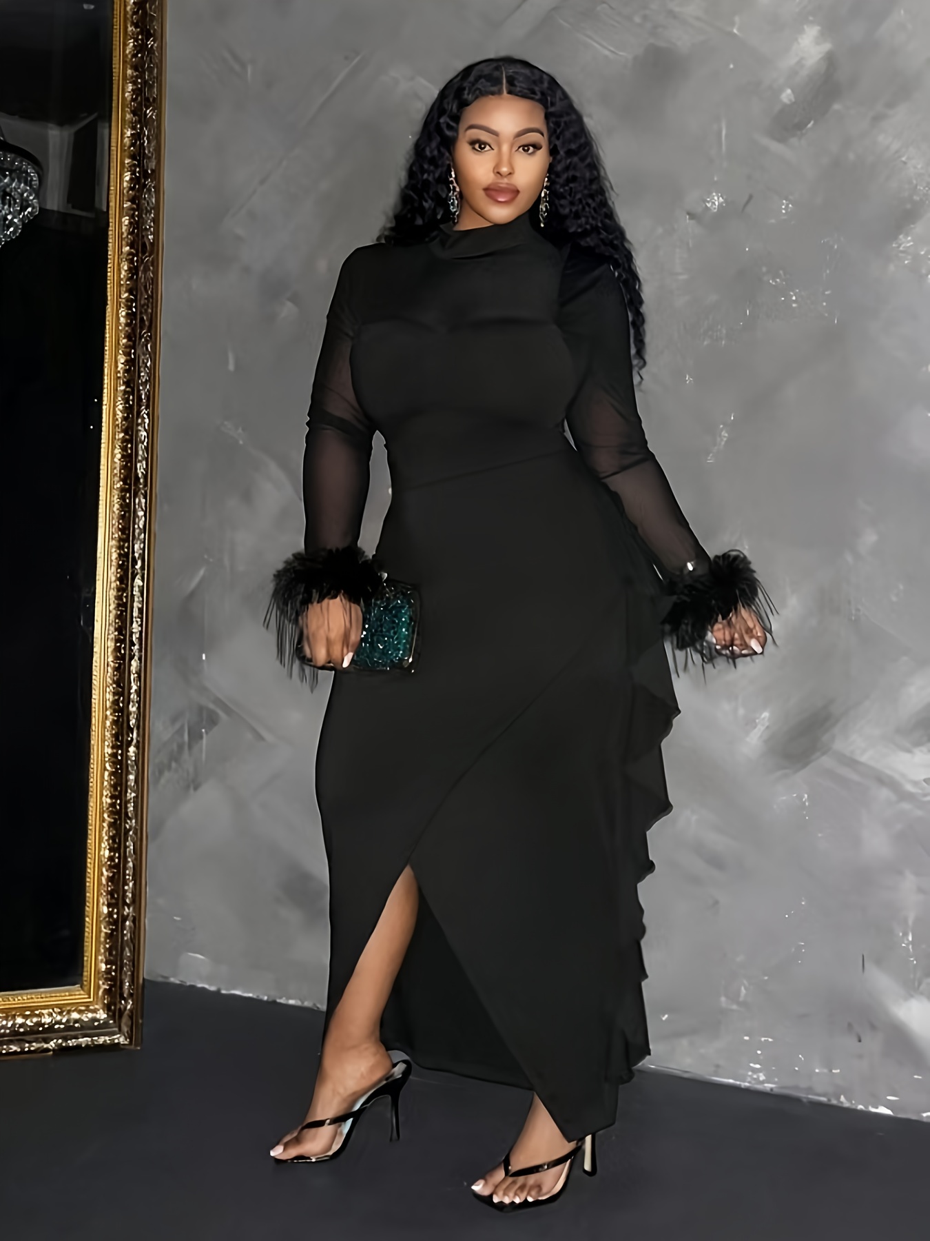 winter plus size dress Size US:10 modern fairytale wedding dress Giulia Chiffon Draped Maxi side pockets
