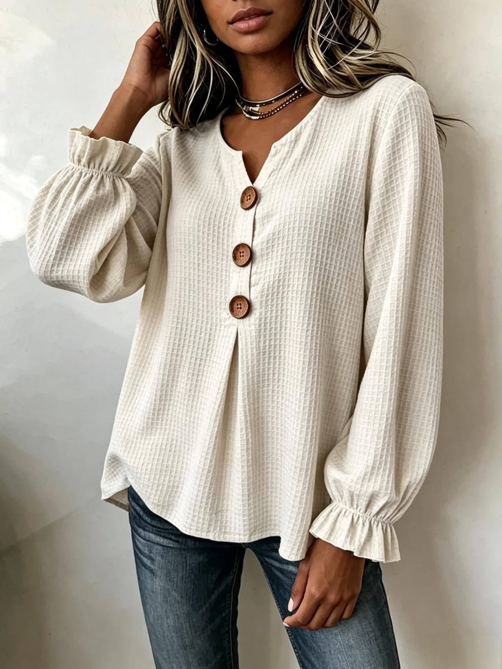 wu ziyin directional womens autumn waffle check   sleeve loose long sleeve top