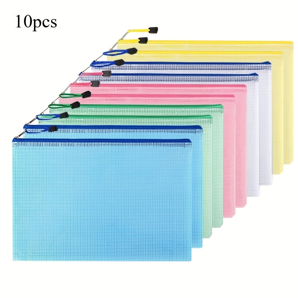 Image of 10 And 15 Packs Mesh Zipper Pouch A5 Size, 5-color Mixed For Document Filing, School Supplies, Puzzle And Game Storage, Random Colors