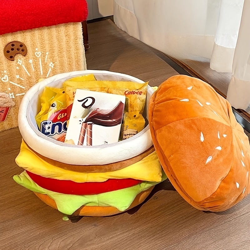 1pc hamburger shaped storage basket lid soft fabric oval - Temu