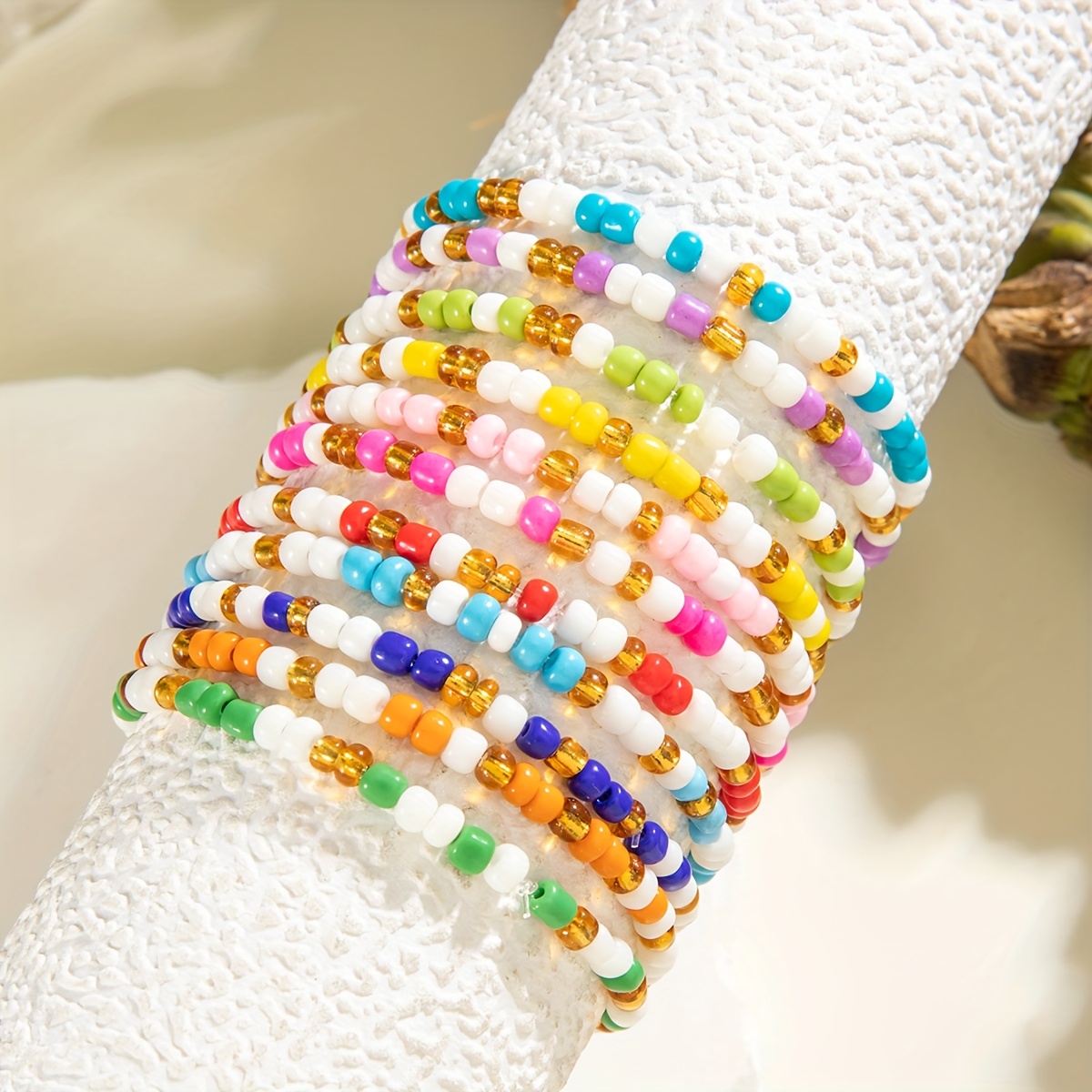 11pcs Boho Beaded Bracelet Set Dopamine Hues Stackable Seed Bead Jewelry