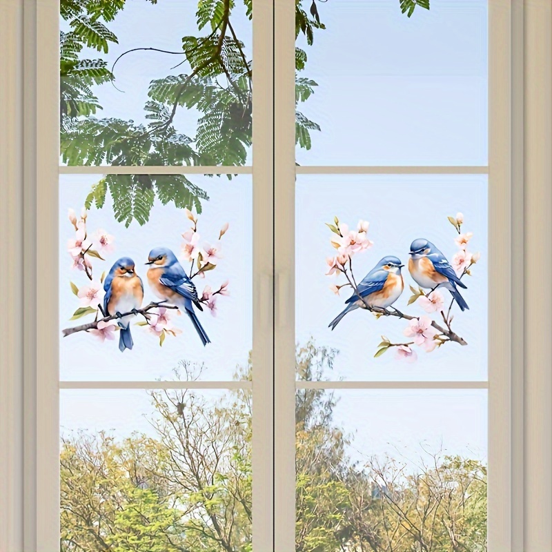 

Bird & Flower Window Clings - Removable, Self-adhesive Decor For Living Room, Bedroom, Office - Accent