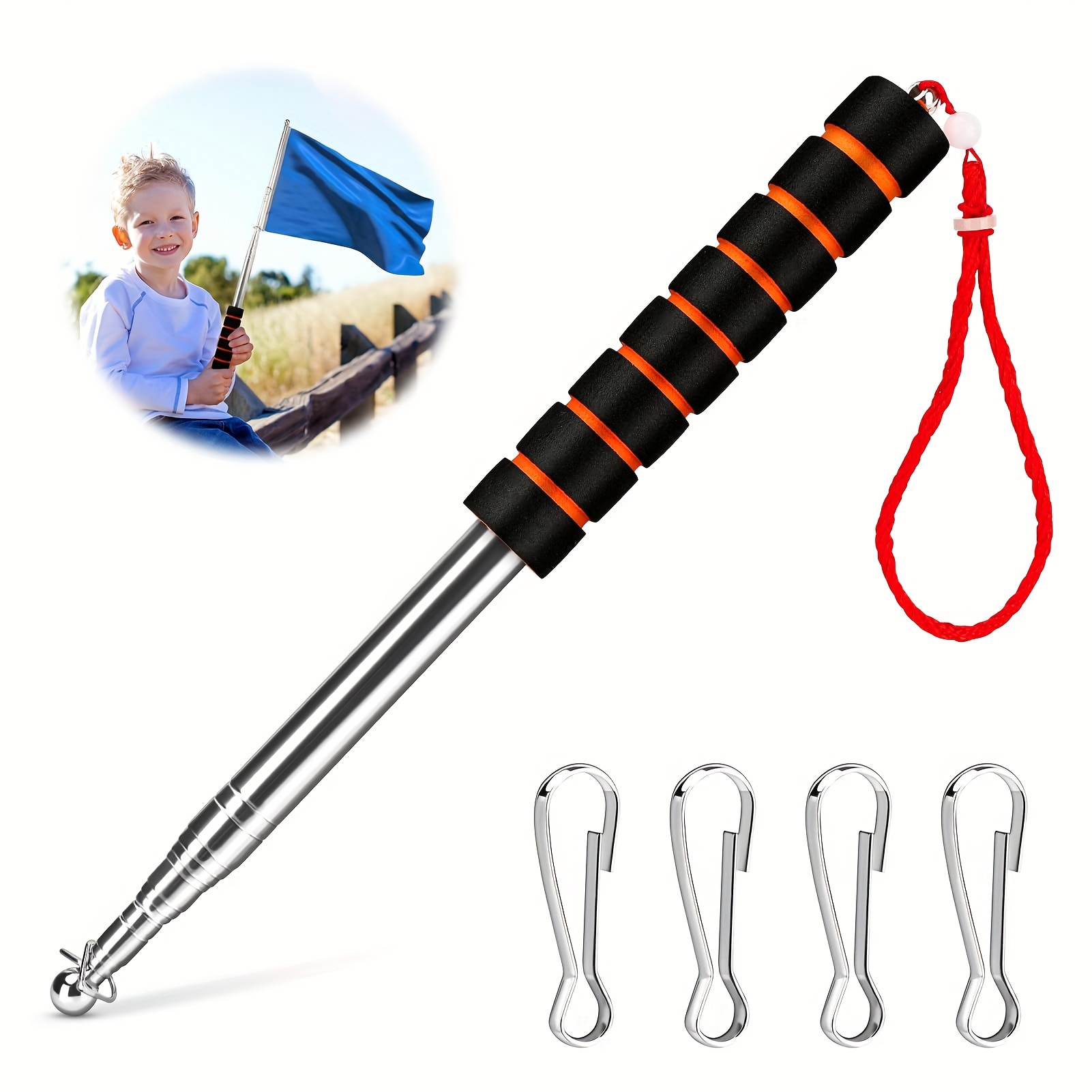 

Handheld Telescopic Flagpole With 4pcs Flagpole Clip Hook, Stainless Steel Telescopic Flagpol