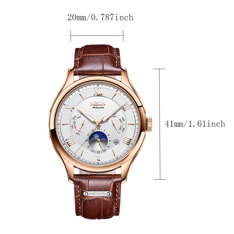Men's Multifunctional Stainless Steel Mechanical Watch with Leather Strap