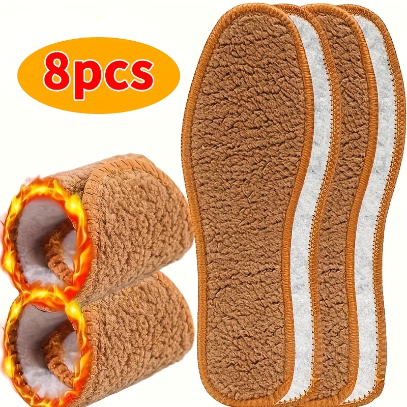 Image of 8pcs (4 Pairs) Of Alpaca Warm Insoles, Soft Bottom, Not Feet, Thickened And Fleece-lined, Winter Cold-proof Insoles, Unisex