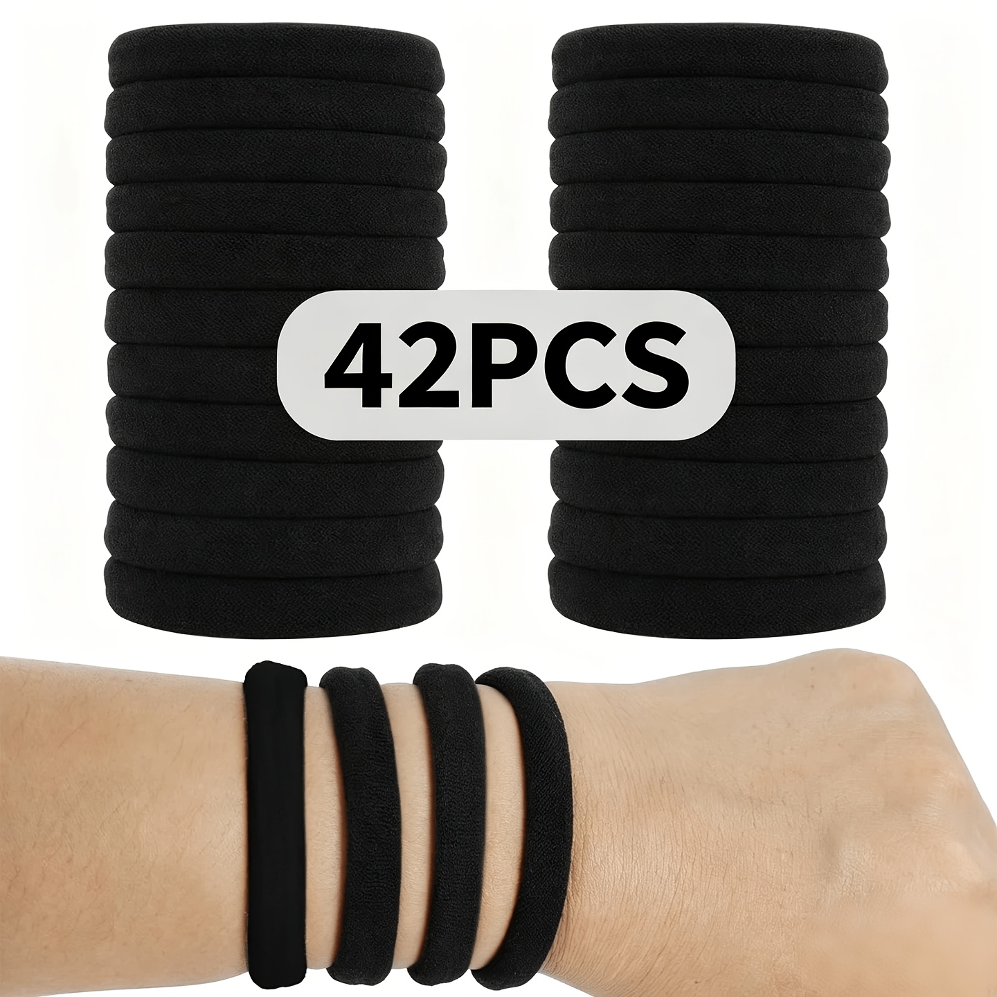 TEMU 42-pack High- Seamless Hair Ties, Hair Additions For Ponytails And Buns, Hair (black)