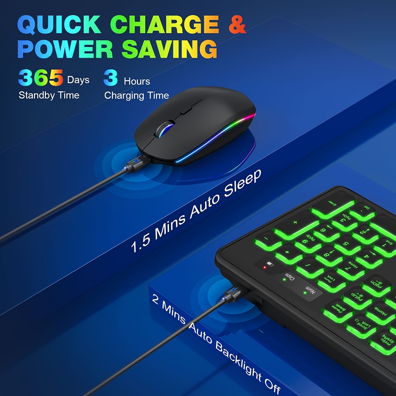 Wireless Keyboard and Mouse Combo RGB Backlit Compatible for Mac/Windows - Rechargeable Quiet Ergonomic Tilt Keyboard & High-DPI Mouse, Plug & Play,, Compatible with PC/Laptop (No Receiver Sold Separately)
