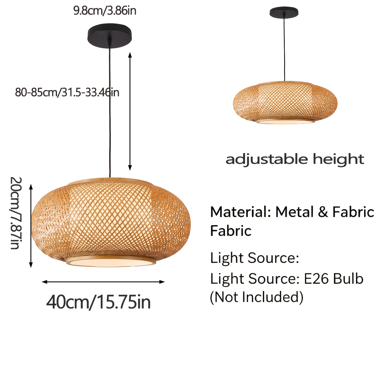 Natural Rattan & Solid Wood Hand-Woven Ceiling Light for Home Decoration