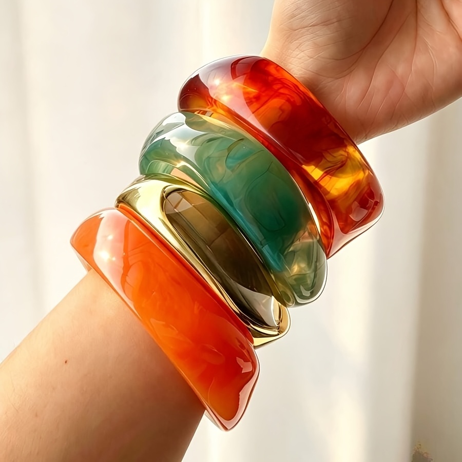 4pc Retro Gradient Marble Pattern Stackable Resin Bracelets