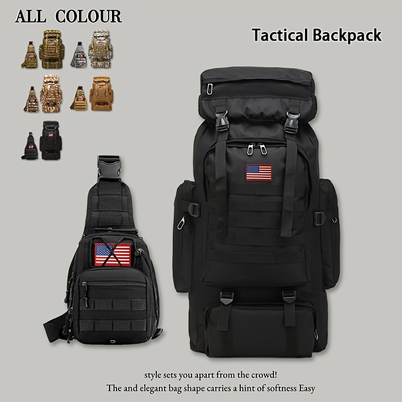 2pcs Set 21.13gal Hiking Backpack Tactical Backpack Camping Mountaineering Bag Tactical Backpack 3 Day Assault Pack Chest Pack Large Camping Unisex Camouflage Outdoor with DIY System, Camping, Hunting, Hiking, Sports, Men's Traveling Camping Hunting, JUMAHE