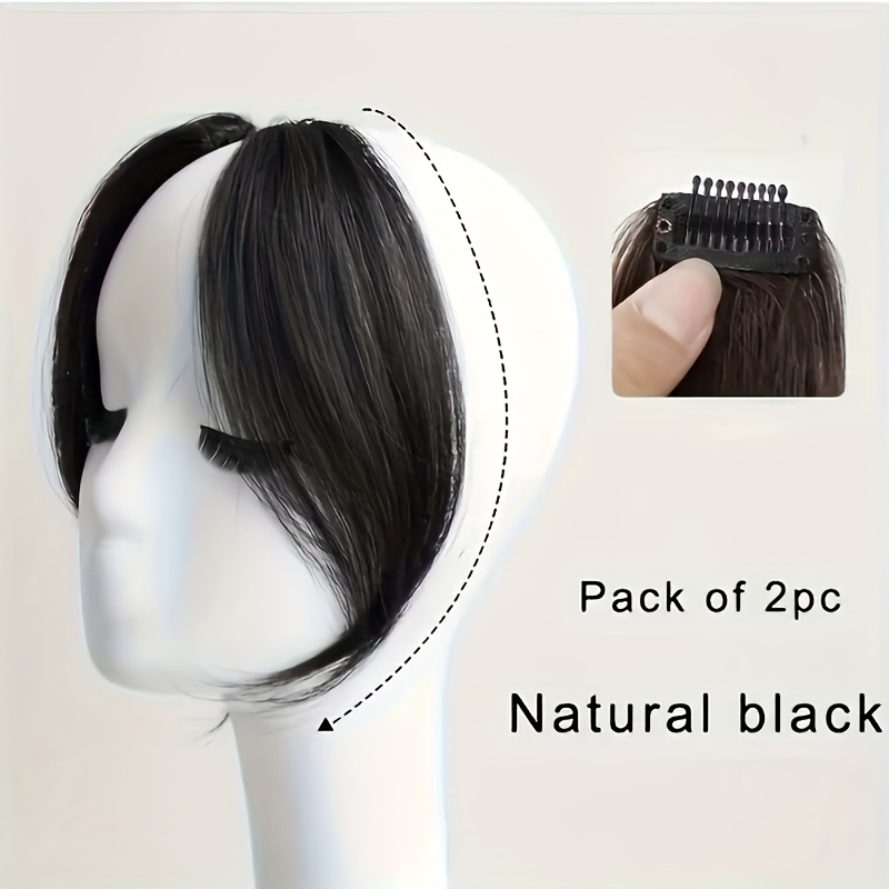 2pcs elegant clip in bangs for women middle side parted high temperature fiber straight   suitable for all hair types easy to   hair accessory side part hairpiece high temperature   details 0