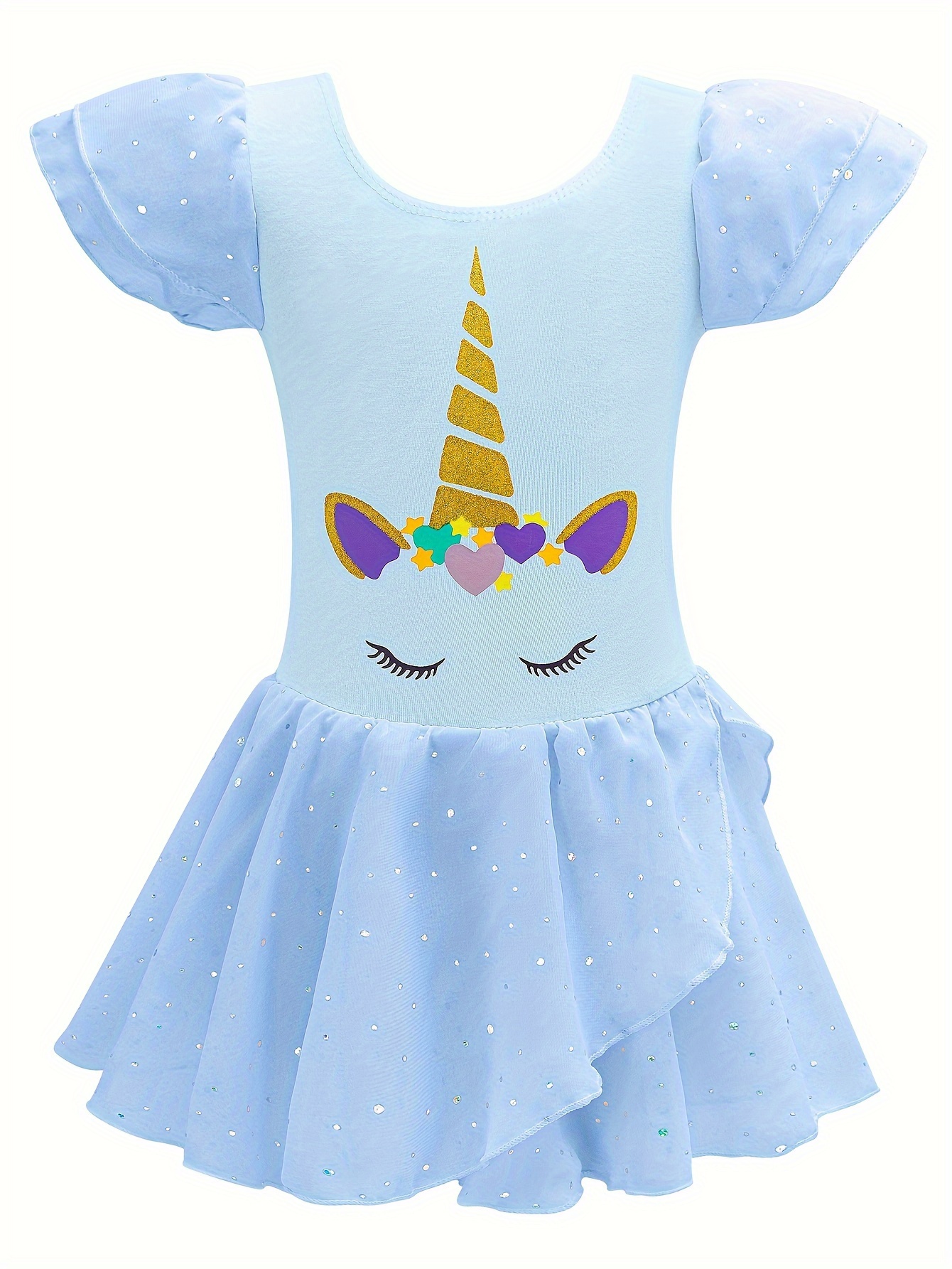 blue spaghetti strap midi dress Baby Girls' Long Sleeve Unicorn Print Dress – Blue Casual Wear – Juscubs main image 1