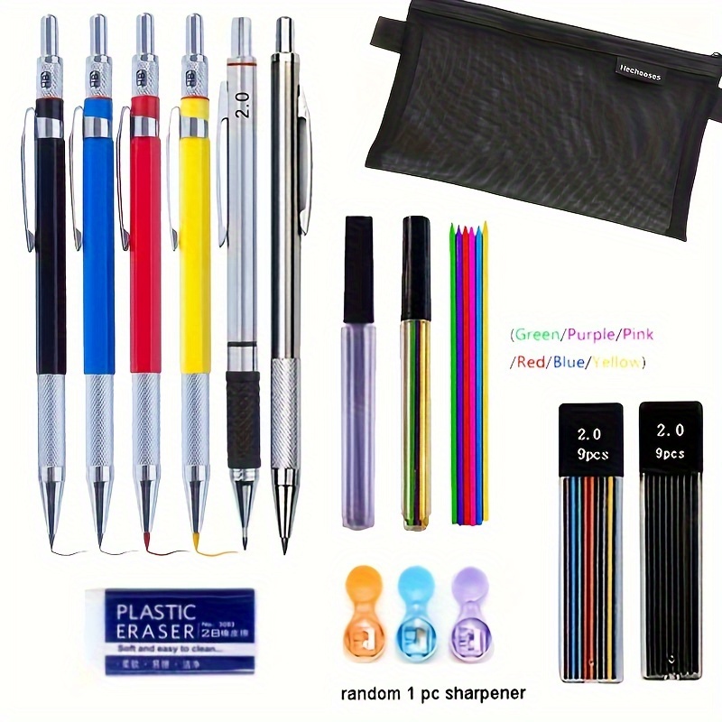 

13pcs Set Metal Mechanical Pencil With Pen Bag Eraser Pencil Sharp Set 2.0mm Art Automatic Pencil